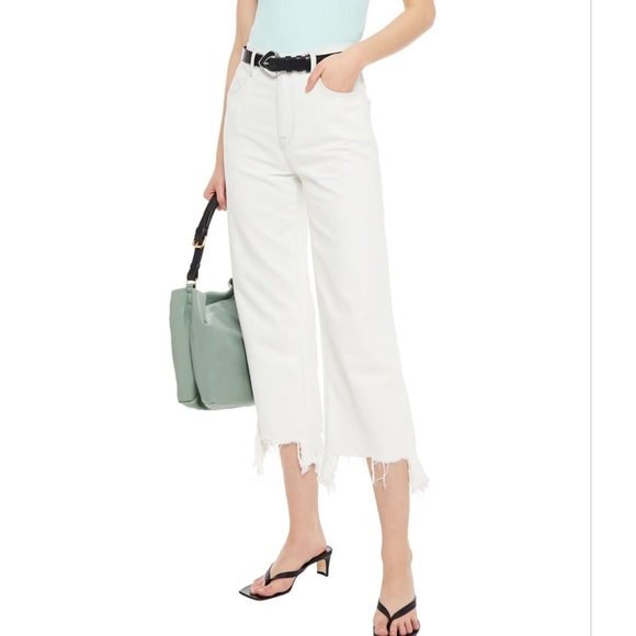J BRAND White Denim Jeans cropped distressed high-rise wide-leg - Picture 1 of 5